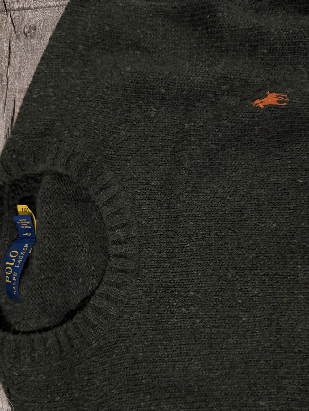 Polo by Ralph Lauren Olive Green Crewneck Sweater with Pony Logo - Picture 2 of 2